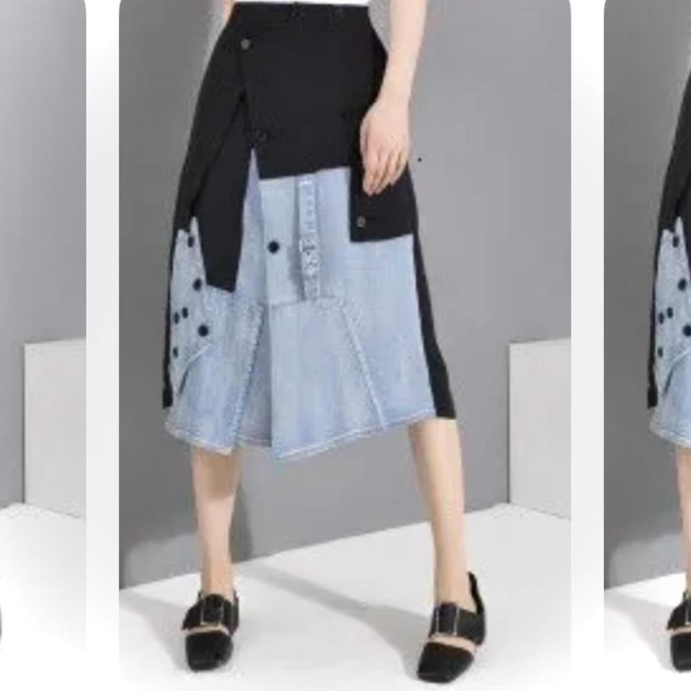 Split | Xs / S | Two-Tone Patchwork Asymmetrical … - image 2